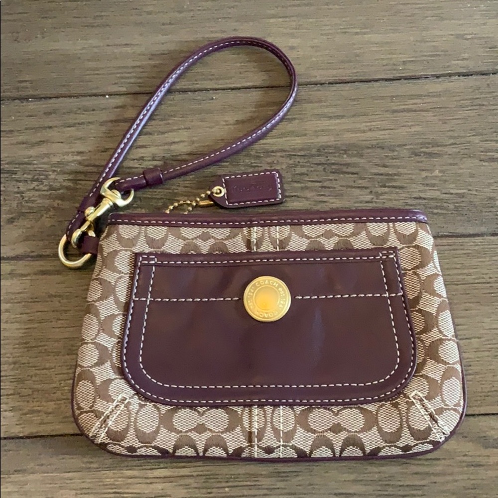 Coach Brown Signature and Purple Leather Wristlet